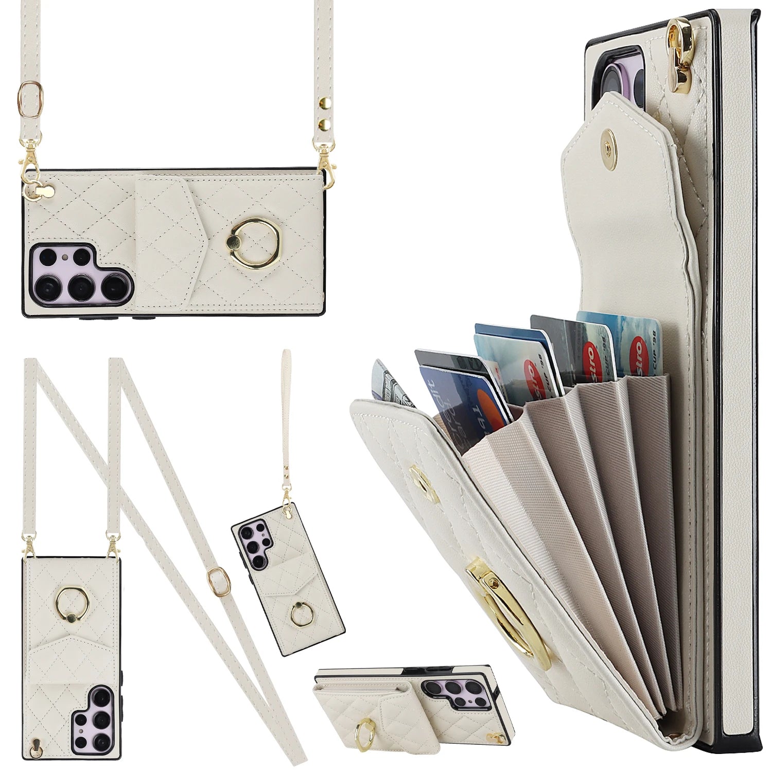 Crossbody Cards Slot Ring Holder Leather Galaxy S Case - DealJustDeal