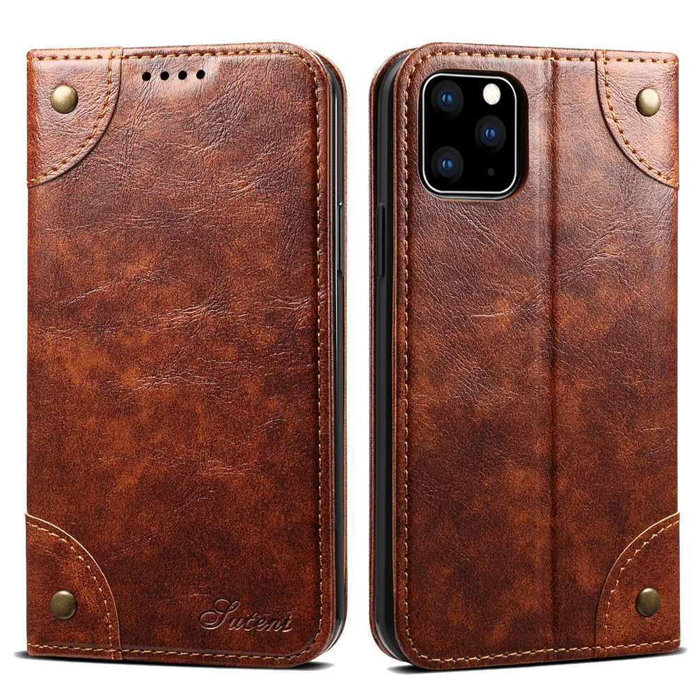 Magnetic Flip Wallet Flip Genuine Leather iPhone Case - DealJustDeal