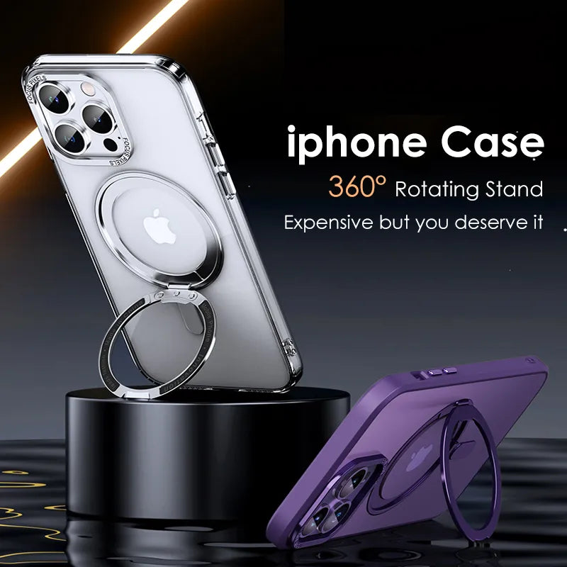 Frosted Transparent Magnetic 360°Rotation Stand iPhone Case With Ring Holder - DealJustDeal