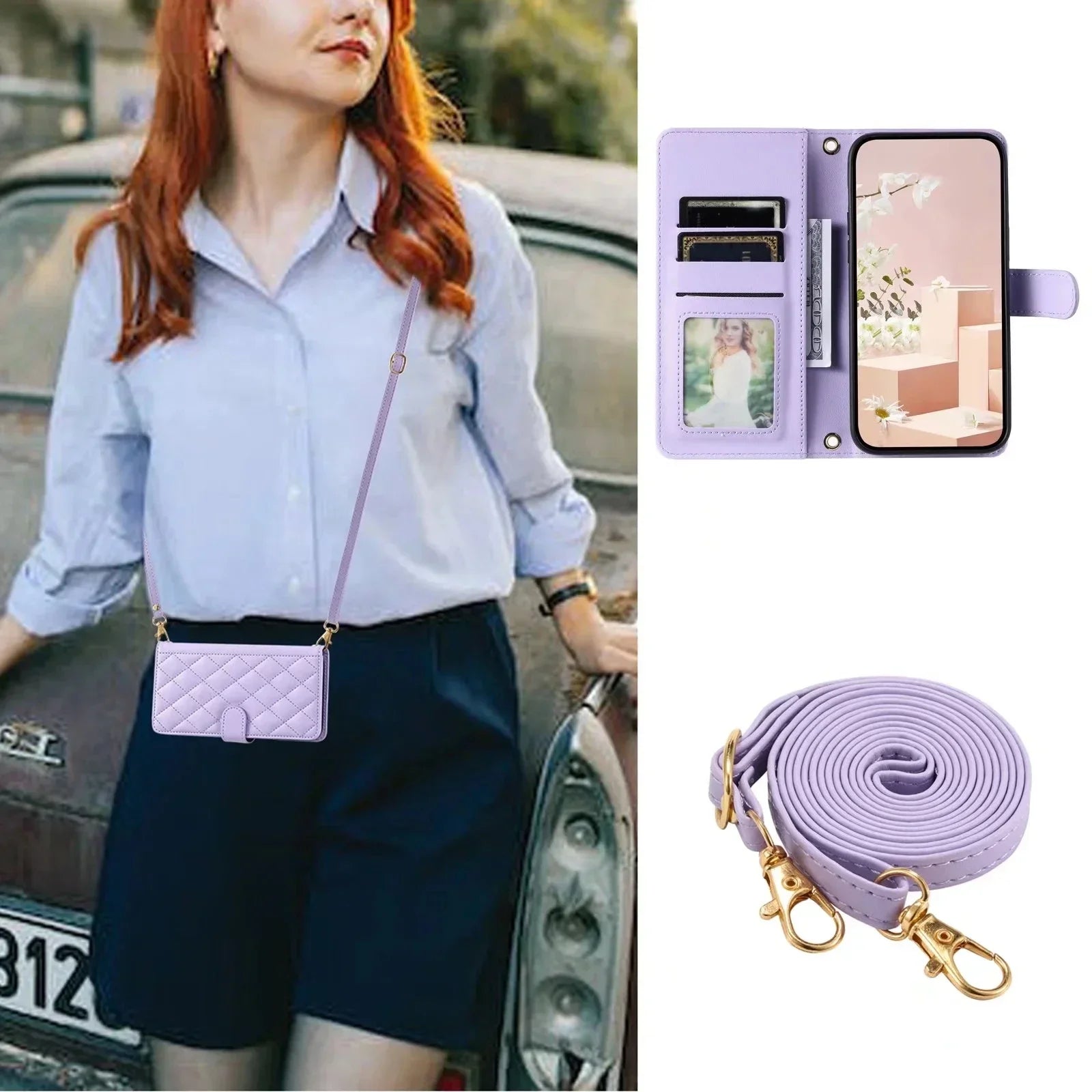 Long lanyard Wallet Card Flip Leather Galaxy A Case - DealJustDeal