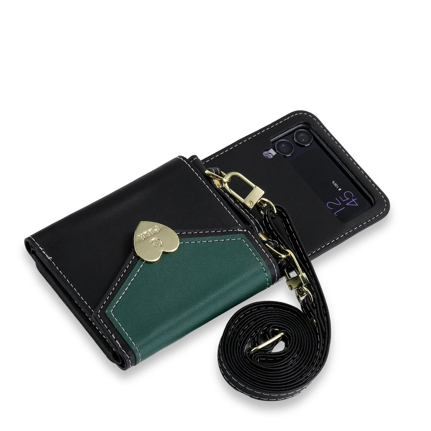 Crossbody Wallet Hinge Coverage Leather Galaxy Z Flip Case - DealJustDeal