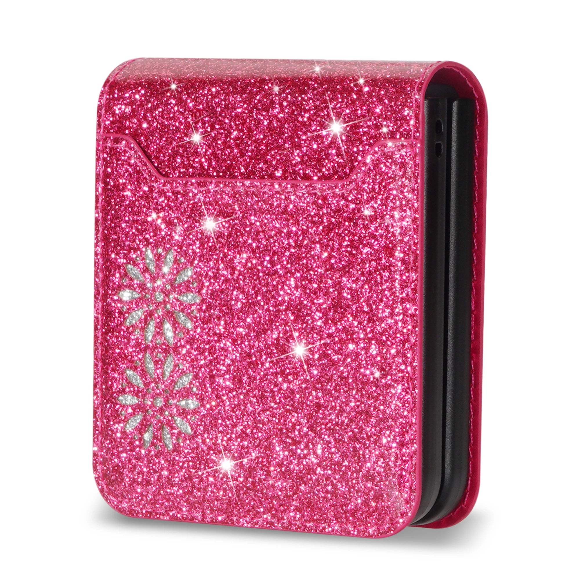 Wallet Cards Holder Glitter Bling Protection Leather Galaxy Z Flip Case - DealJustDeal