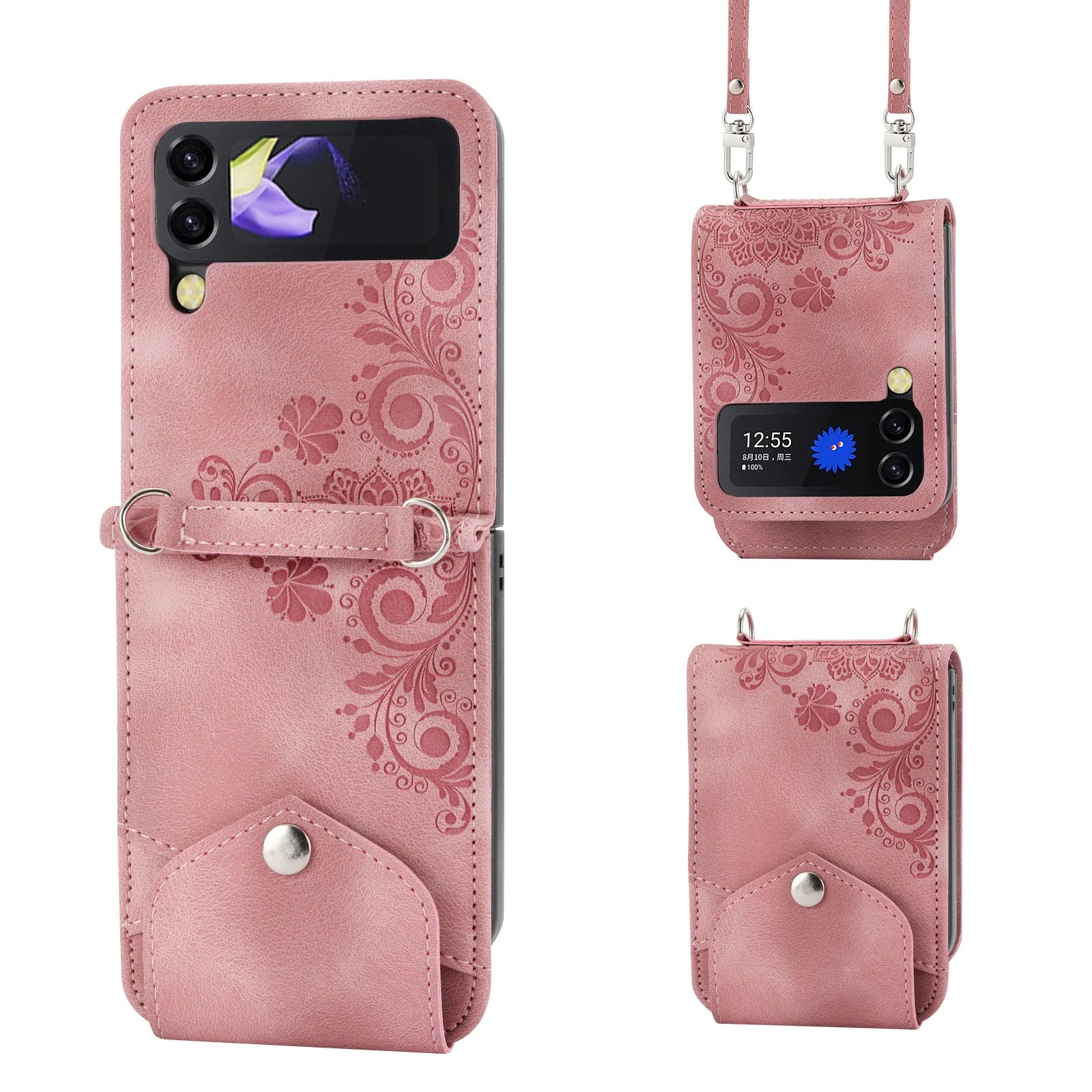 Crossbody Lanyard Hinge Wallet Leather Galaxy Z Flip Case - DealJustDeal