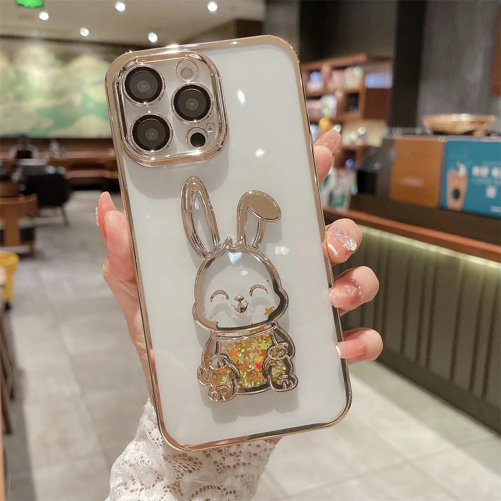 Camera Protective Cute Rabbit Quicksand Glitter iPhone Case - DealJustDeal