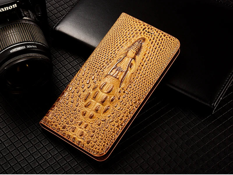 Crocodile Head Genuine Leather Flip iPhone Case - DealJustDeal