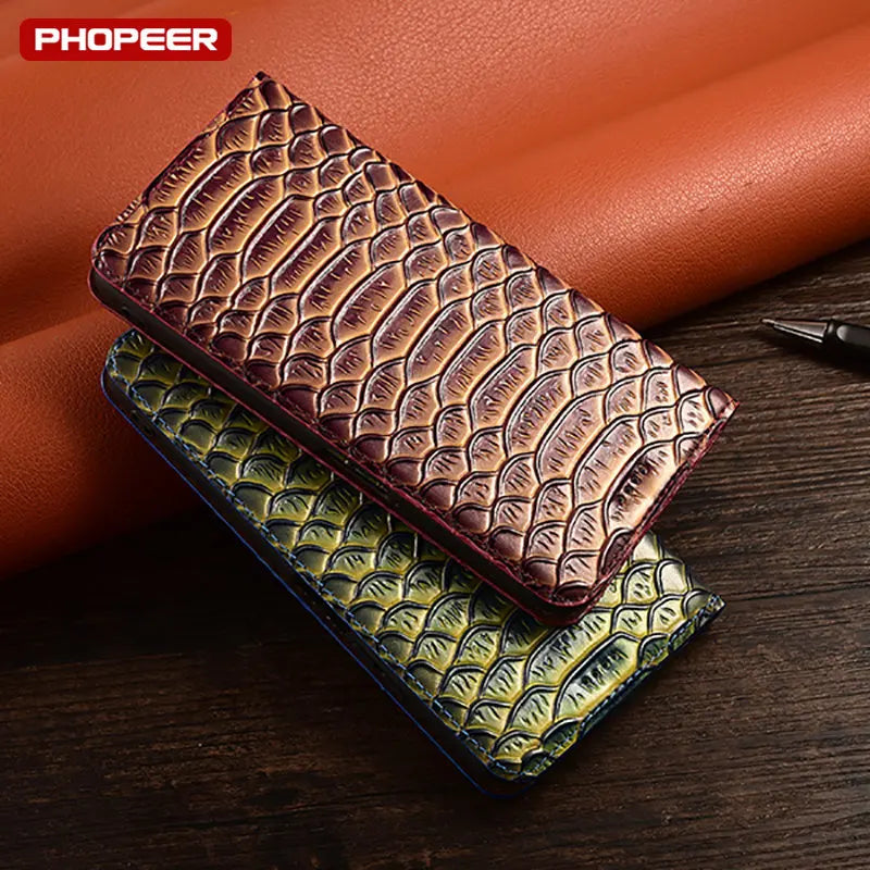 Snake Texture Genuine Leather Galaxy Note Case - DealJustDeal