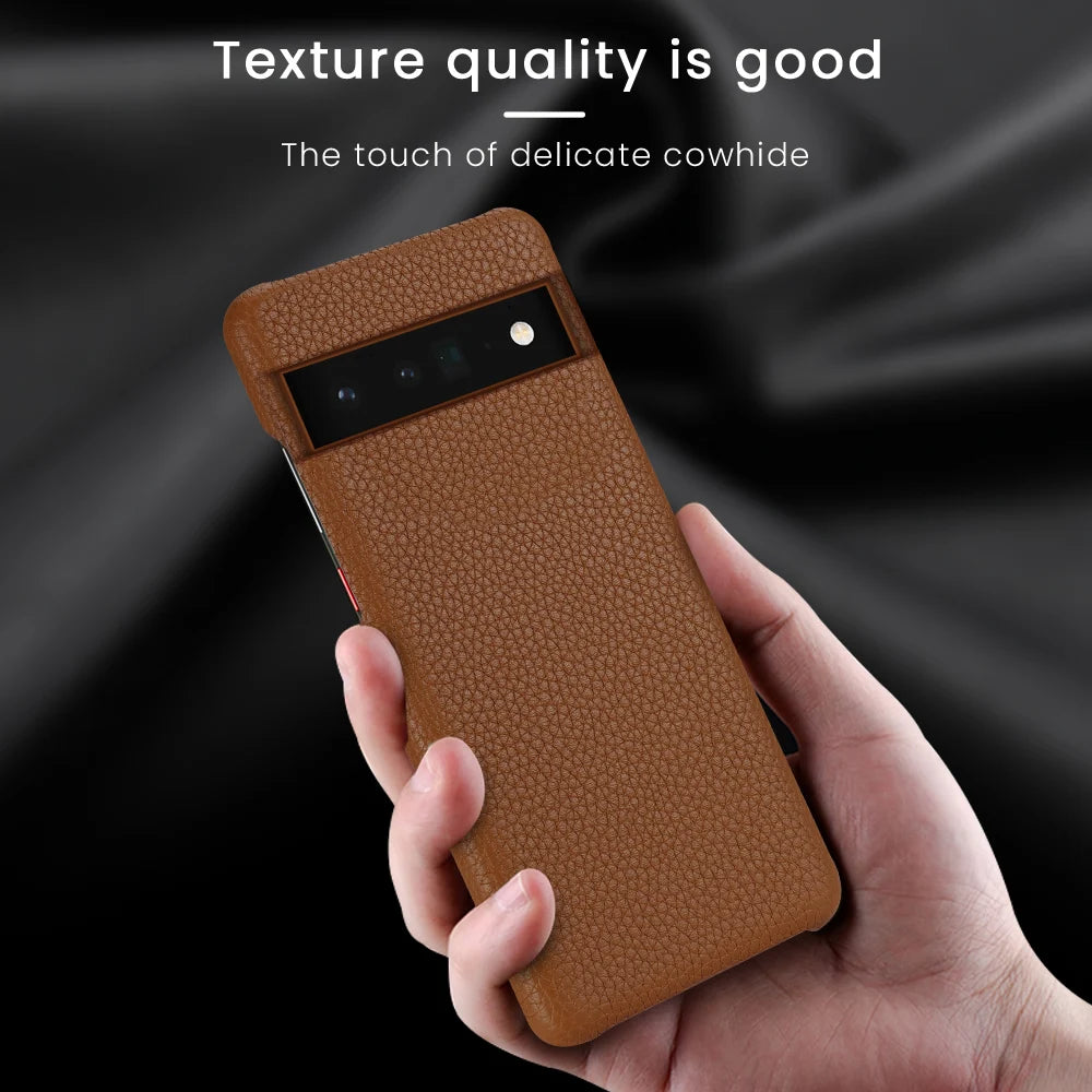 Litchi Grain Half-Inclusive Genuine Cowhide Leather Google Case - DealJustDeal