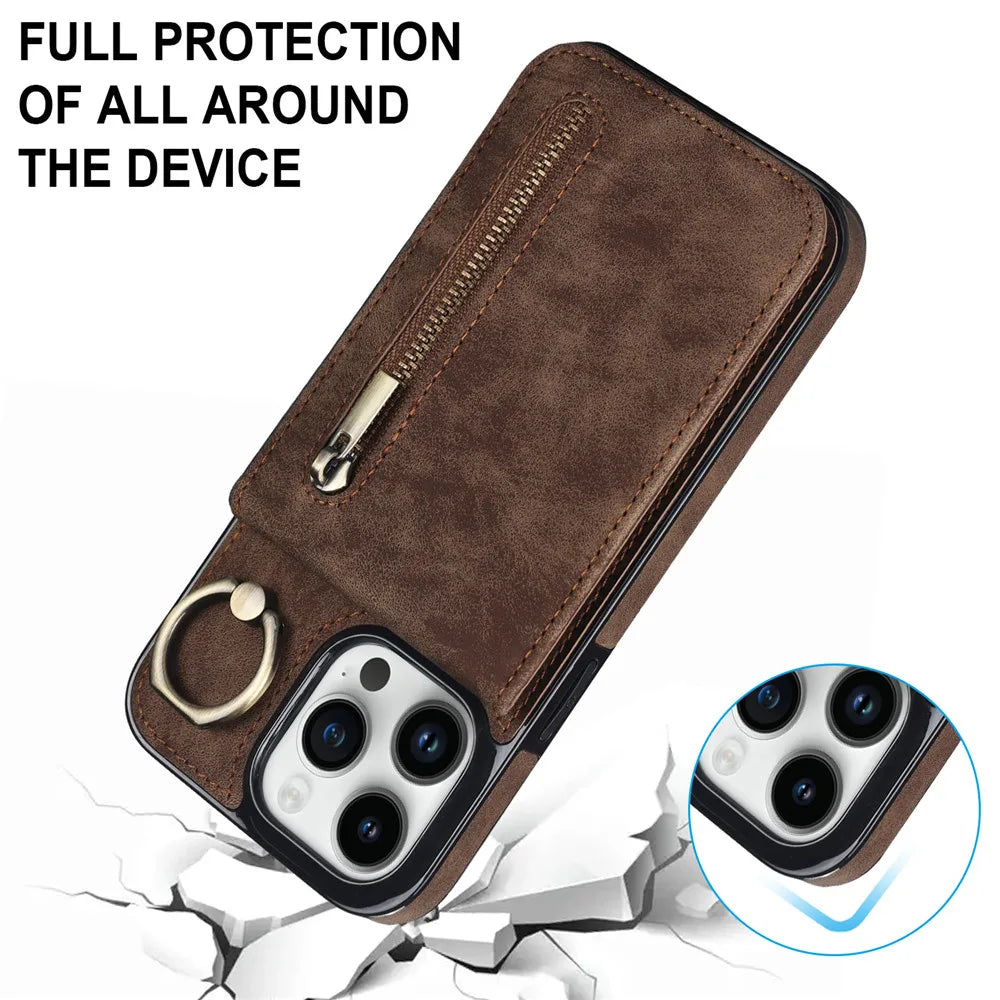 Zipper Cards Holder Leather Wallet iPhone Case - DealJustDeal