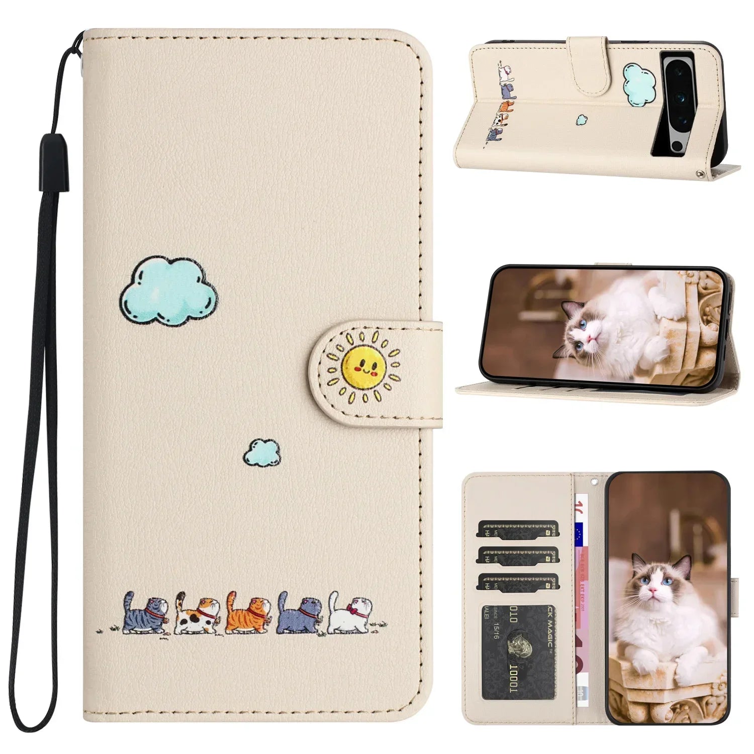 Cute Cat Leather Cards Slot Wallet Google Case - DealJustDeal