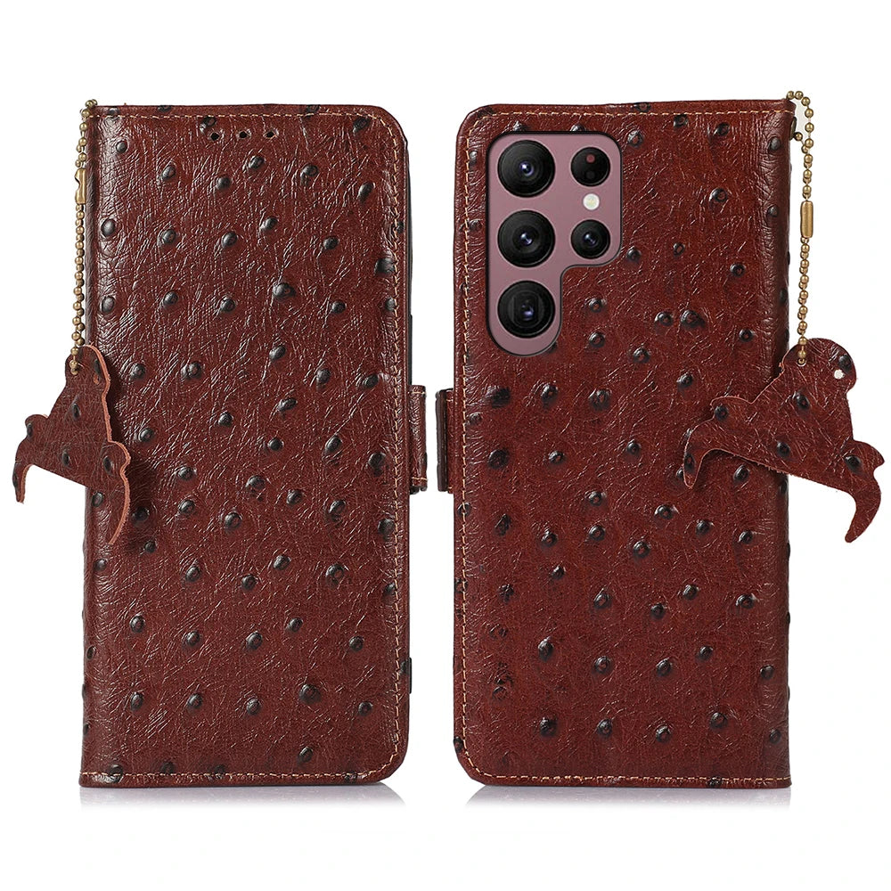 Ostrich Grain Genuine Leather Wallet Flip Galaxy A and S Case - DealJustDeal