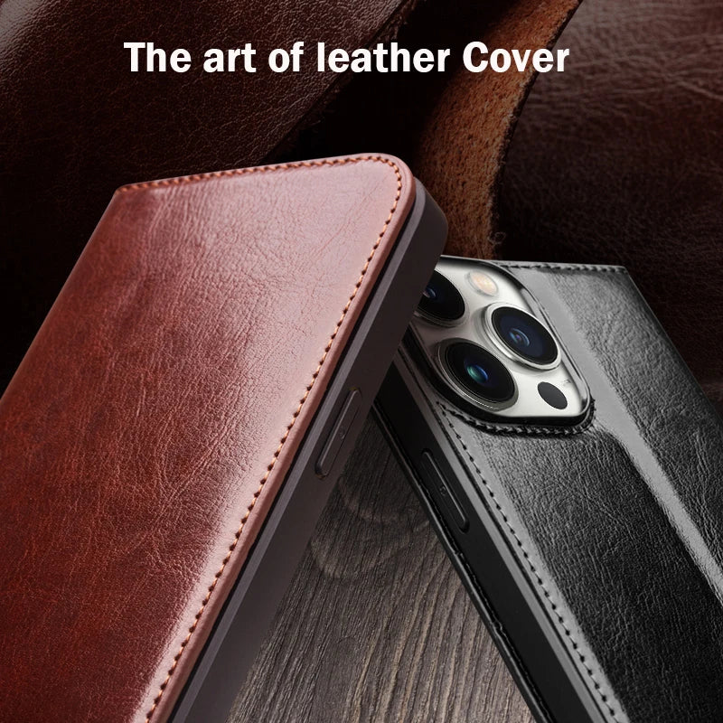 Genuine Leather Flip iPhone Case - DealJustDeal