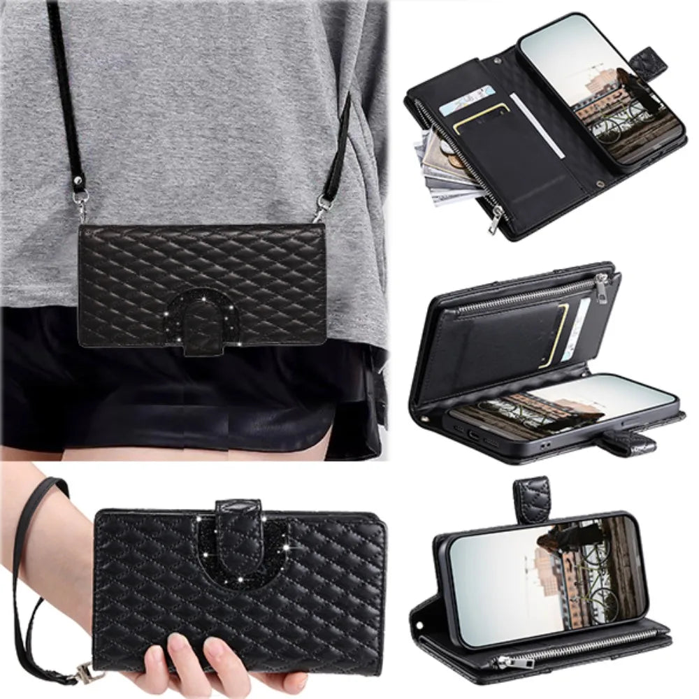 Zipper Wallet Card Crossbody PU Leather Galaxy S Case - DealJustDeal