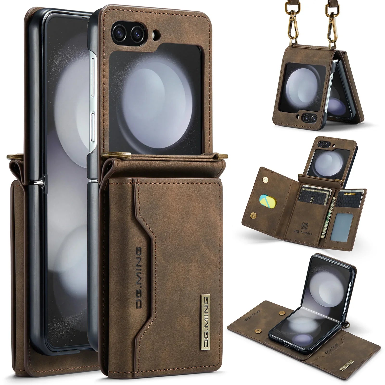 Detachable Card Holder Wallet Stand Leather Galaxy Z Flip Case - DealJustDeal