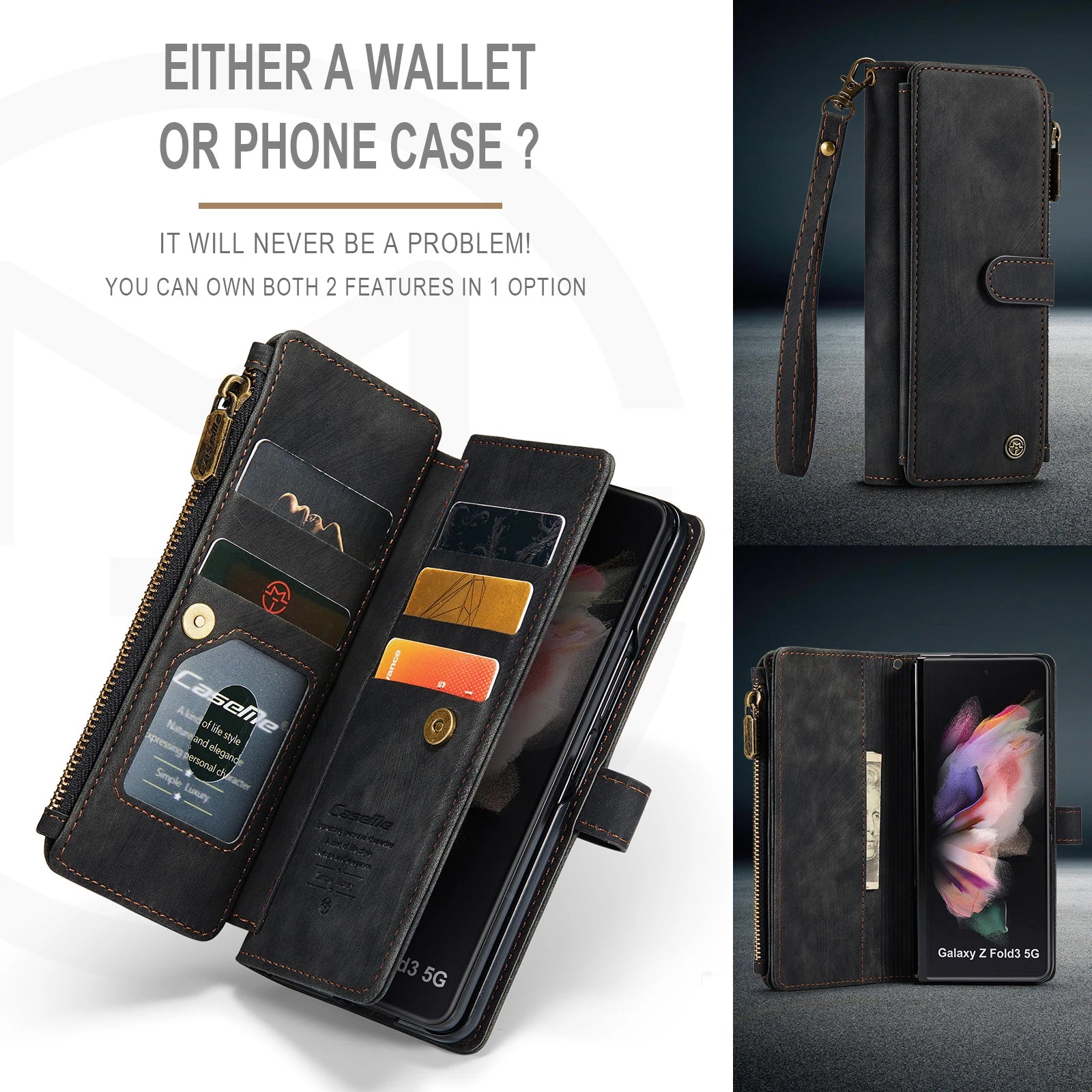 Card Holder Wrist Strap Magnetic Wallet Leather Galaxy Z Fold Case - DealJustDeal