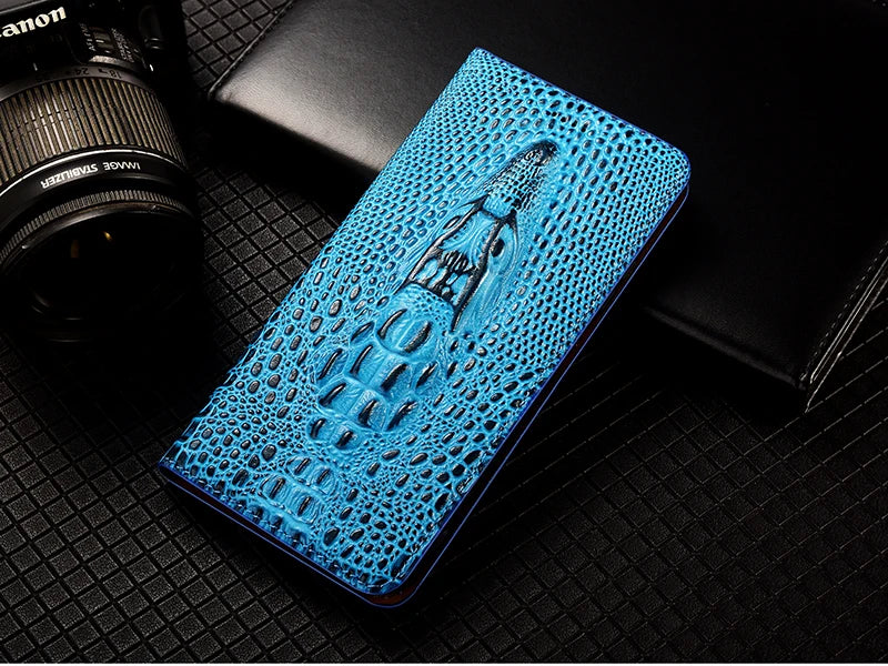 Crocodile Head Genuine Leather Flip iPhone Case - DealJustDeal