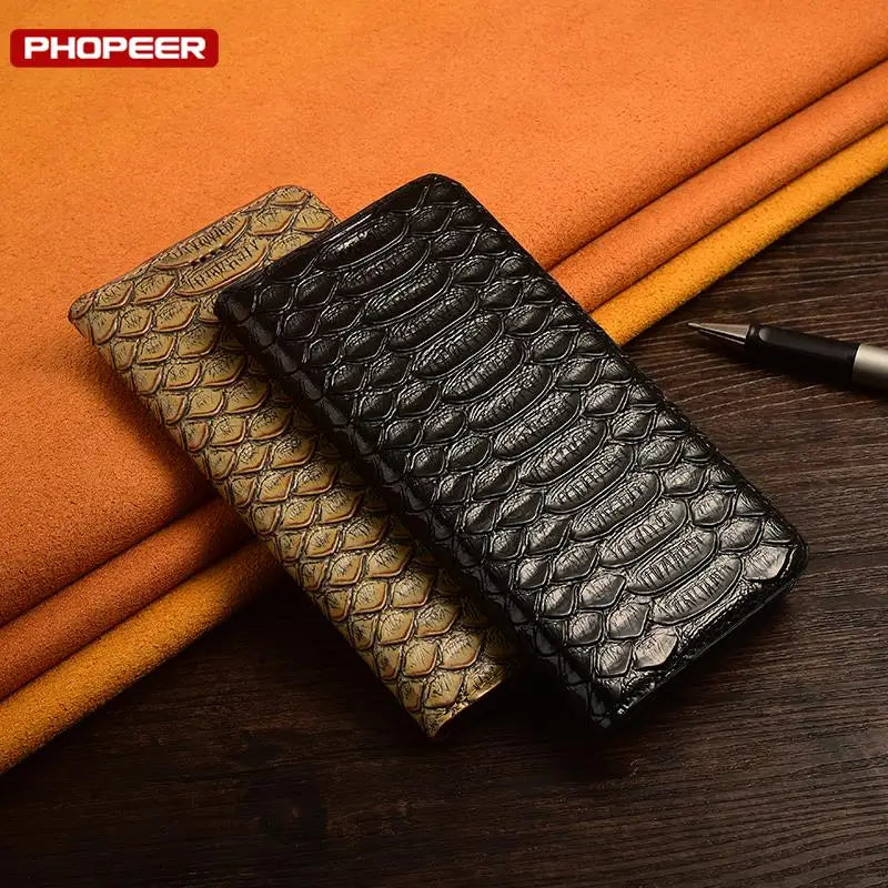 Python Skin Magnet Book Phone Genuine Leather iPhone Case - DealJustDeal