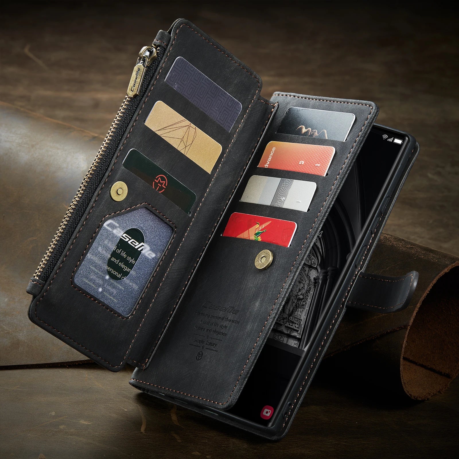 Zipper Card Slots Wallet Leather Galaxy A Case - DealJustDeal