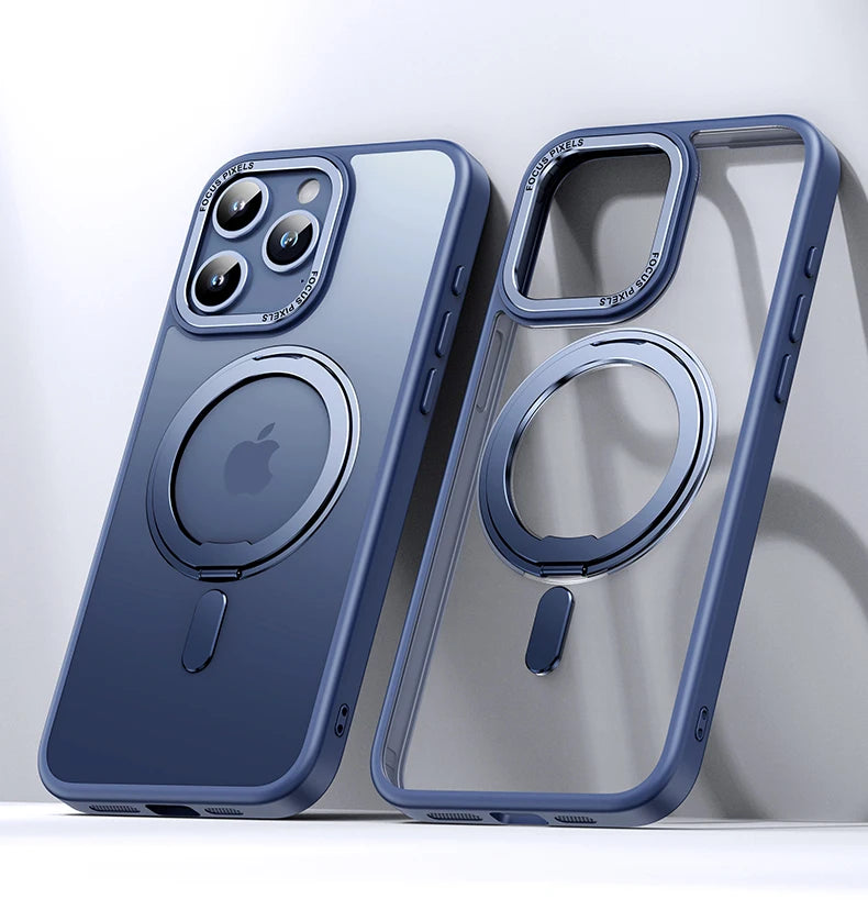 Frosted Transparent Magnetic 360°Rotation Stand iPhone Case With Ring Holder - DealJustDeal