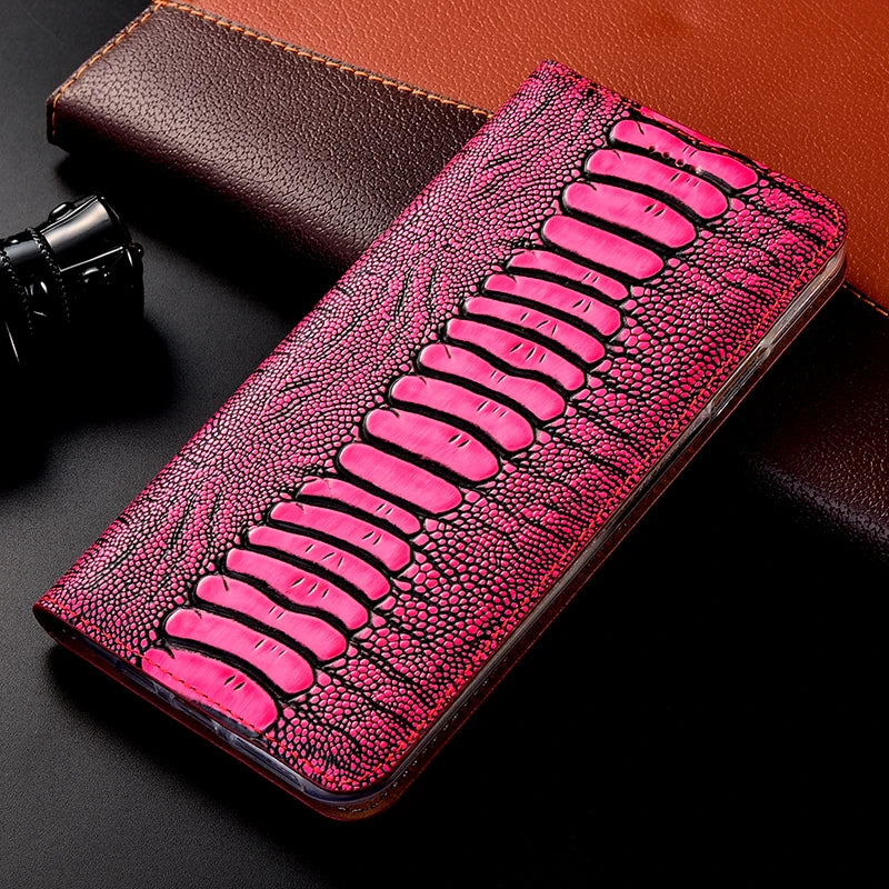 Magnets Flip wallet Genuine Leather Ostrich Google Case - DealJustDeal