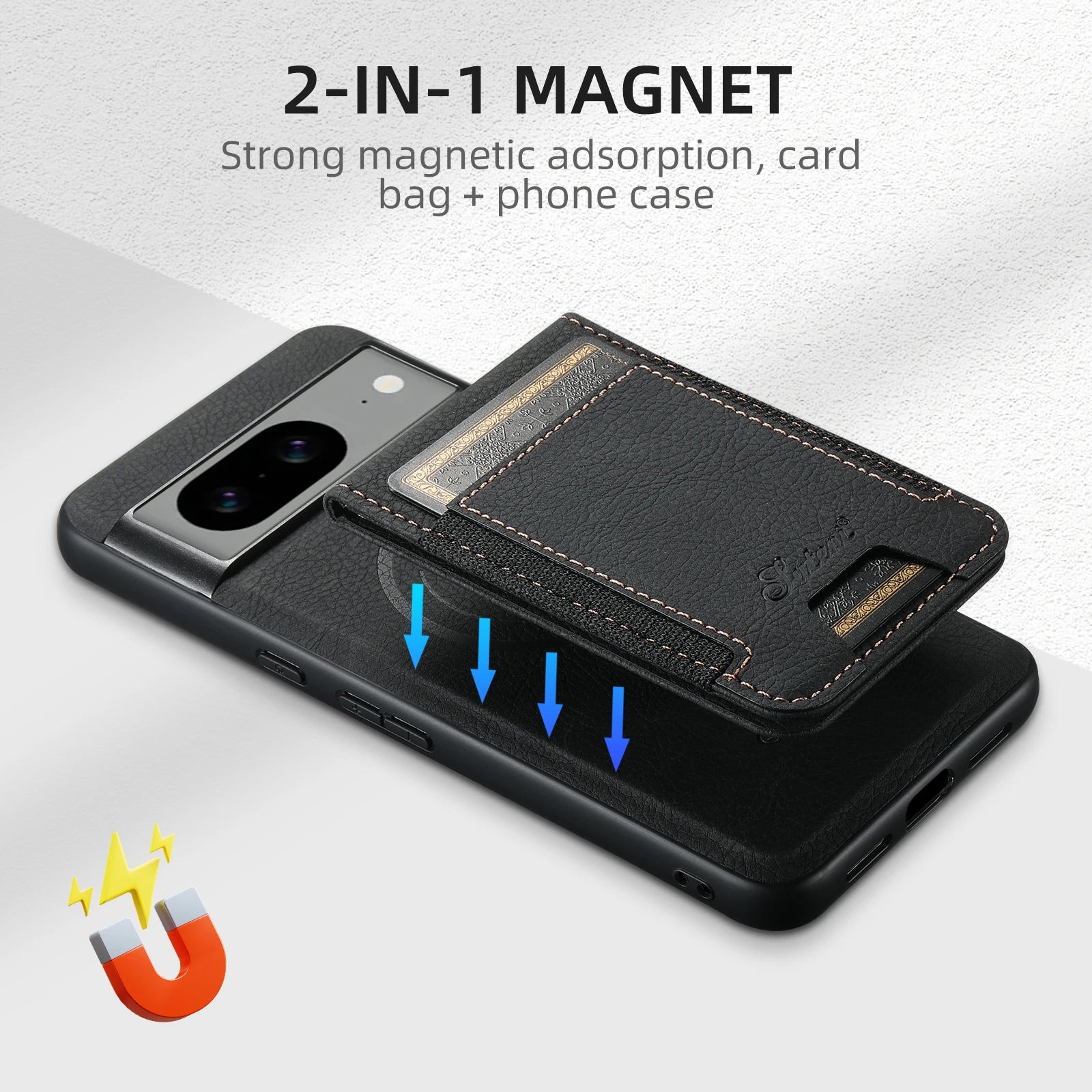 Magnetic 2-in-1 Card holder PU leather wallet case - DealJustDeal