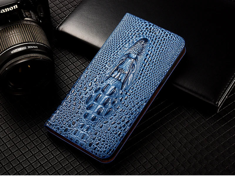 Crocodile Head Genuine Leather Flip iPhone Case - DealJustDeal