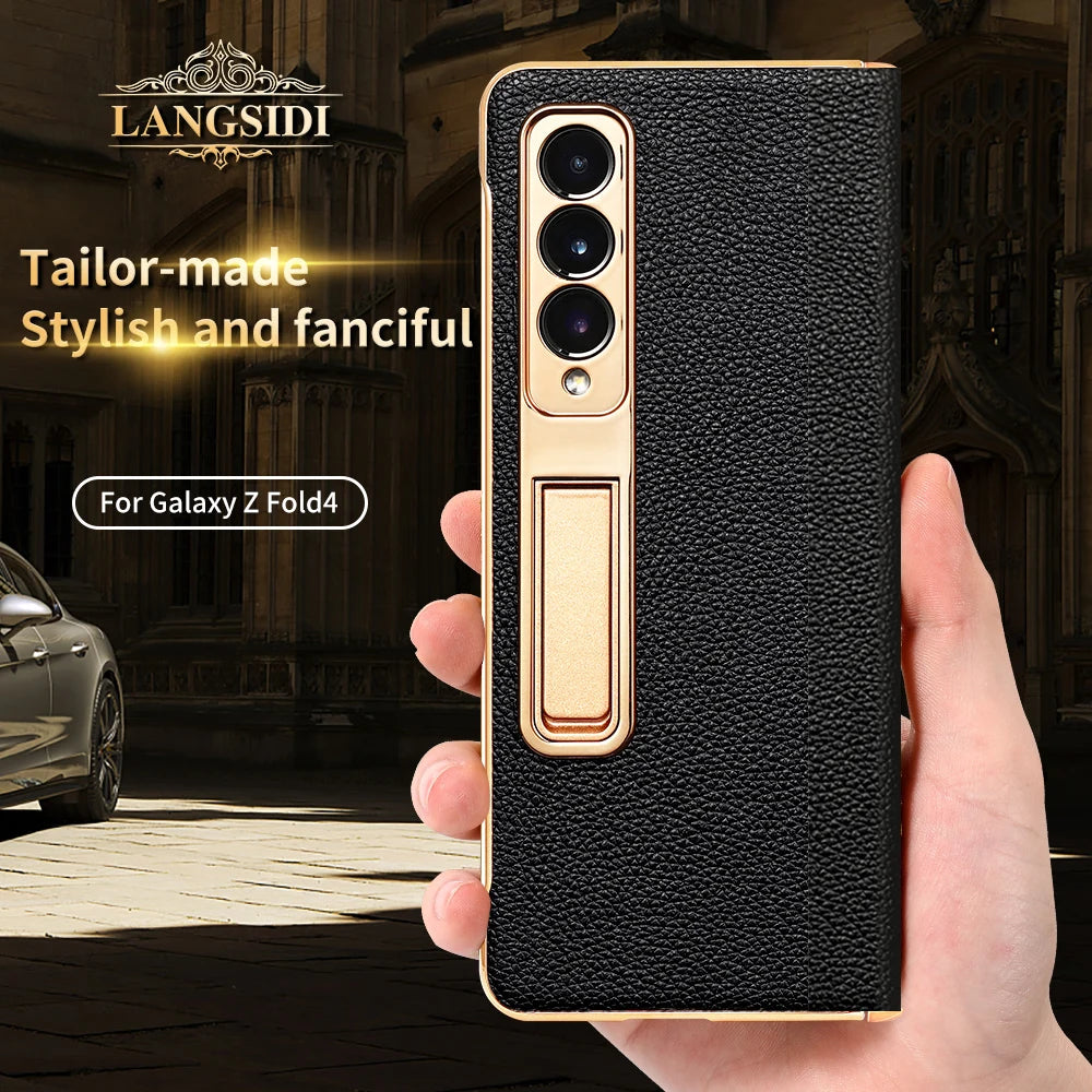 Ultra-Thin Genuine Leather Hinge Protection Galaxy Z Fold Case - DealJustDeal