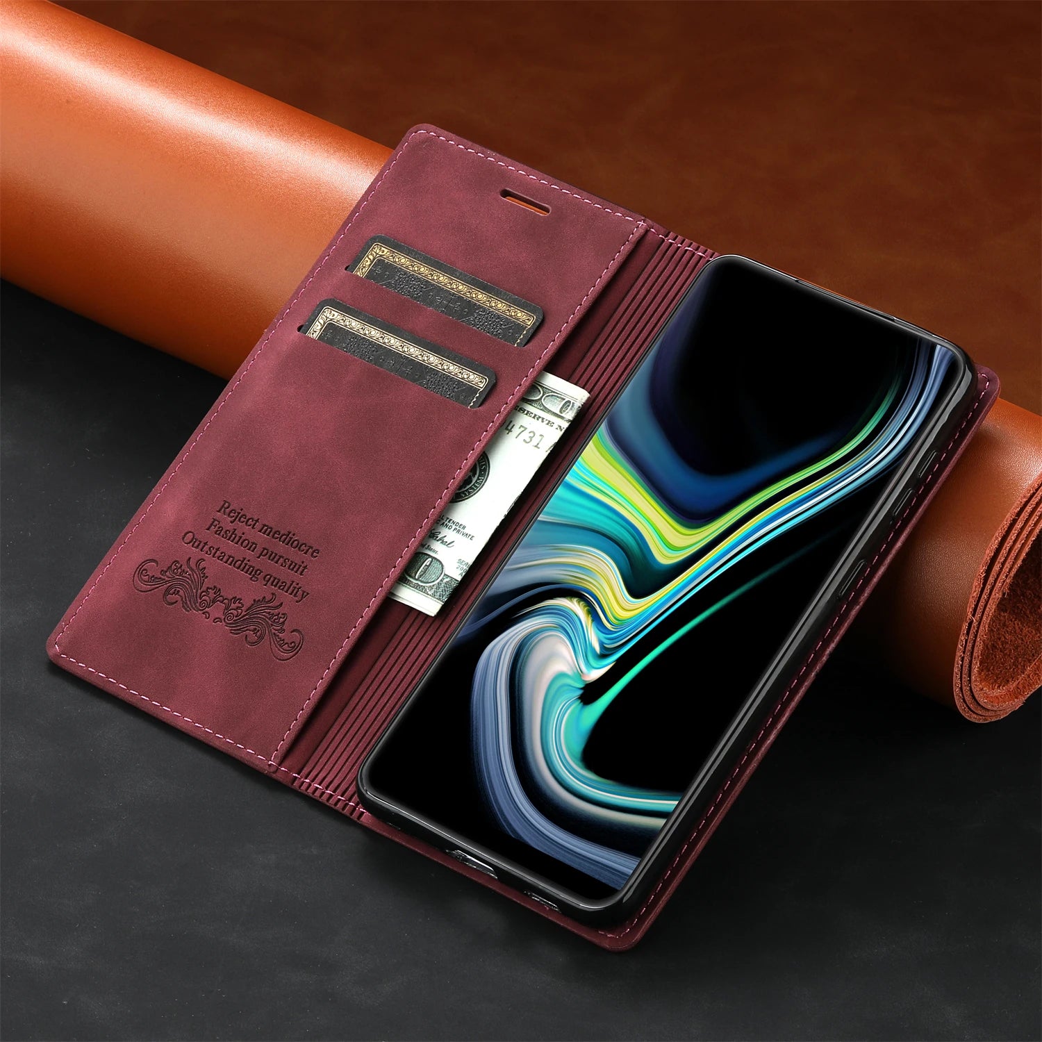 Card Holder Leather Flip Wallet Galaxy Note and S Case - DealJustDeal