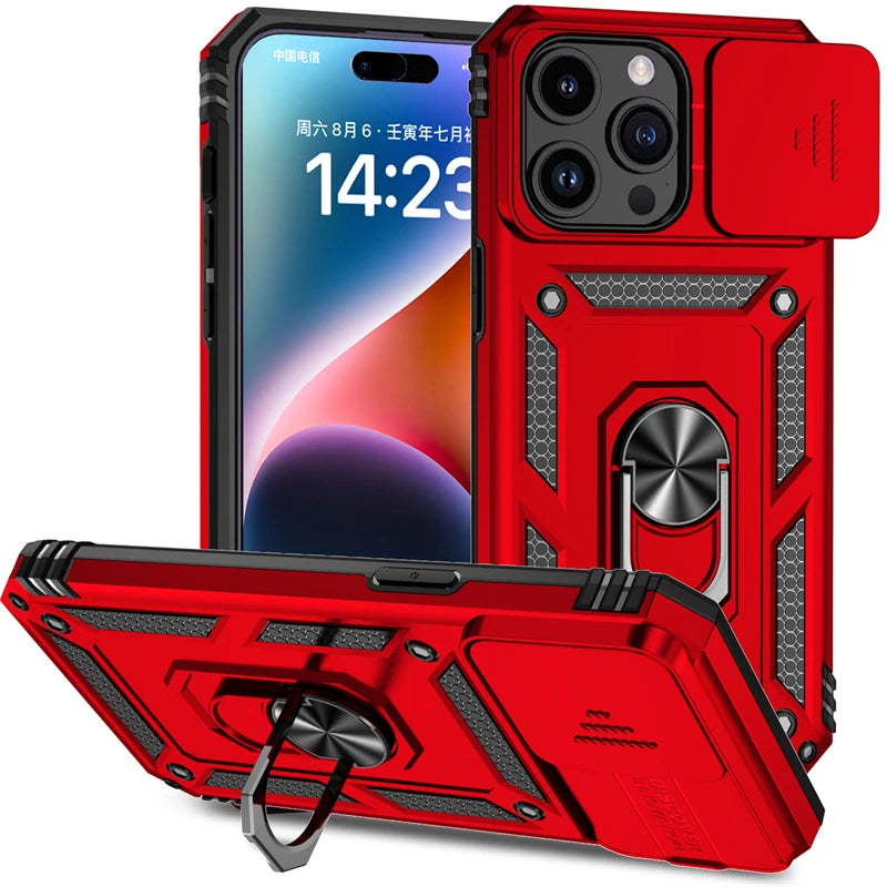 Stand Ring Slide Camera Armor iPhone Case - DealJustDeal