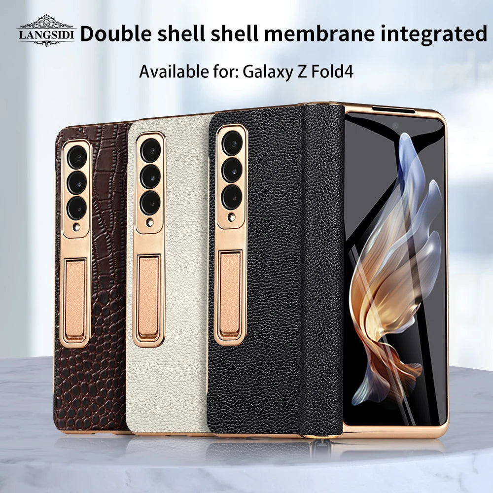 Ultra-Thin Genuine Leather Hinge Protection Galaxy Z Fold Case - DealJustDeal