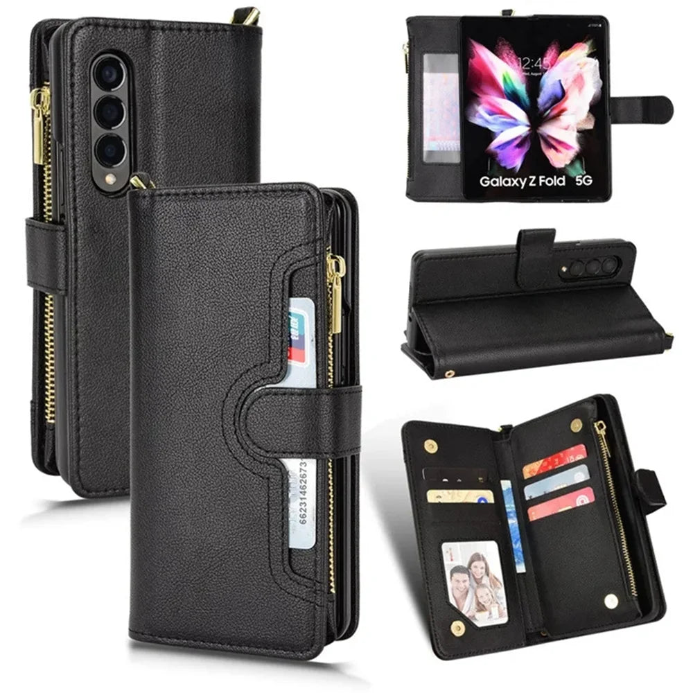 Magnetic Wallet Zipper Leather Galaxy Z Fold Case - DealJustDeal