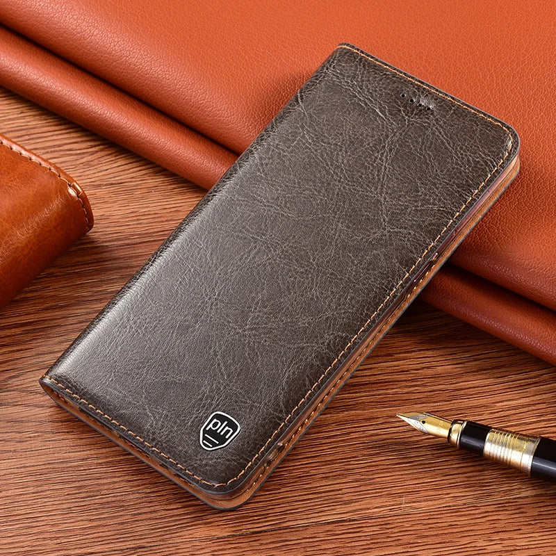 Magnetic Wallet Flip Cowhide Genuine Leather Galaxy S Case - DealJustDeal