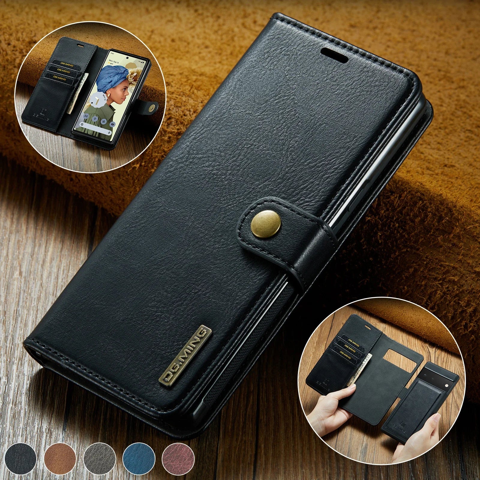 Leather Wallet Book Magnet Detachable Flip Cover Goolge Case - DealJustDeal