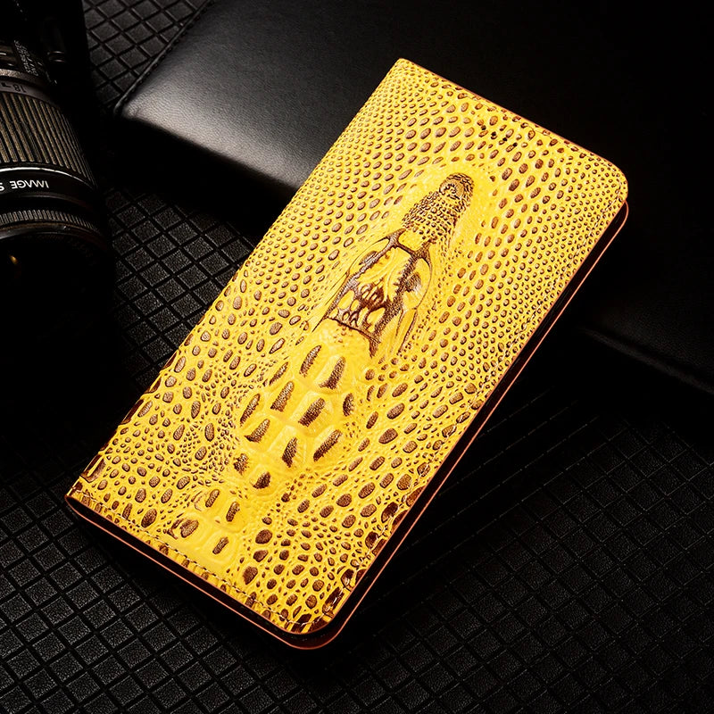 Crocodile Head Genuine Flip Leather Galaxy Case - DealJustDeal