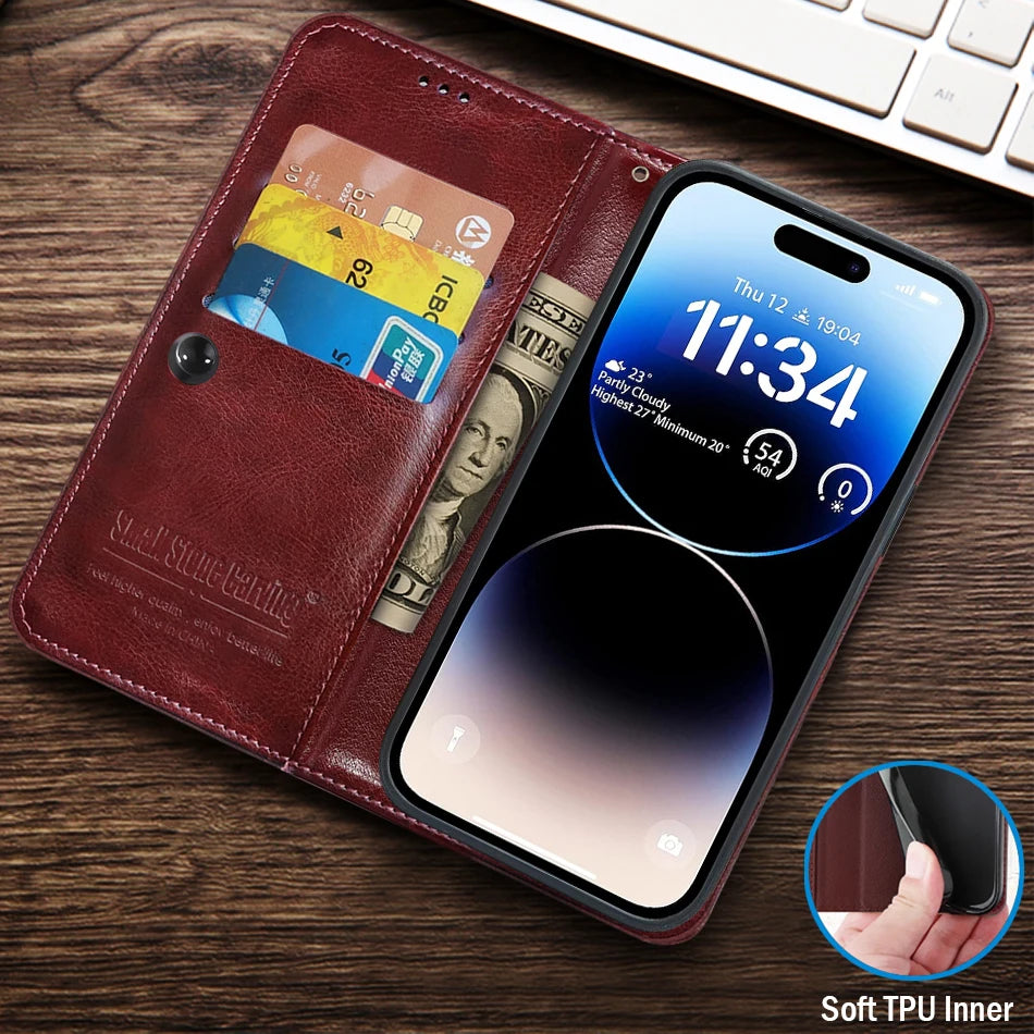 Flip Leather Card Wallet iPhone Case - DealJustDeal