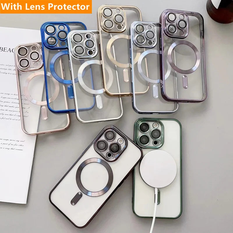 Soft Plating Case Magnetic For Magsafe iPhone Case  With Lens Protector - DealJustDeal