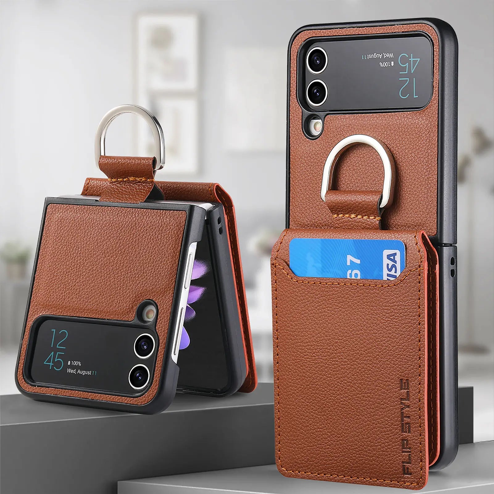 Lychee Pattern Leather Galaxy Z Flip Case - DealJustDeal