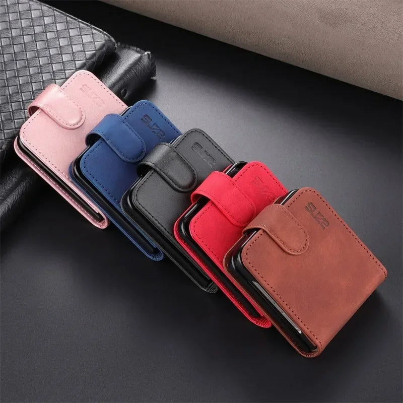 Card Slot Holder Kickstand Wallet Flip Leather Galaxy Z Flip Case - DealJustDeal