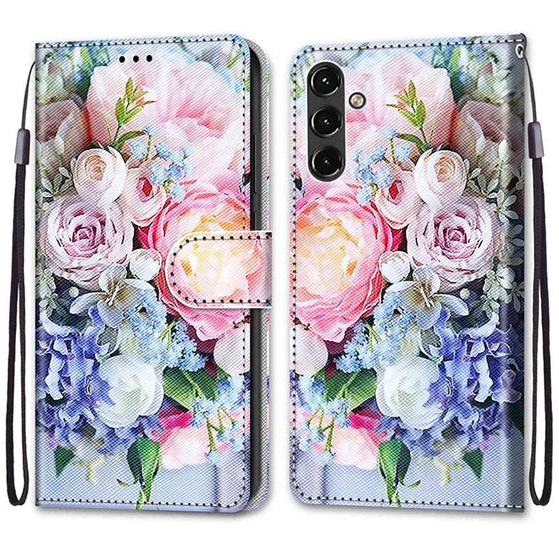 Wallet Stand Book Flower Pattern Flip Leather Galaxy A Case - DealJustDeal