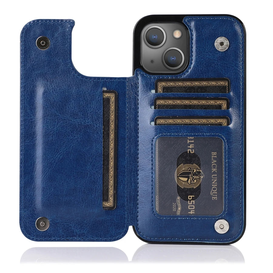 Wallet Card Slots Magnetic Flip Leather iPhone Case - DealJustDeal