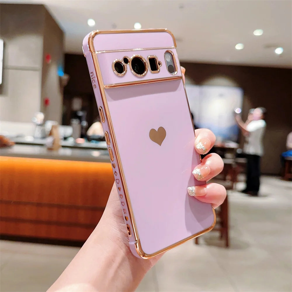 Fashion Love Heart Plating Google Case - DealJustDeal