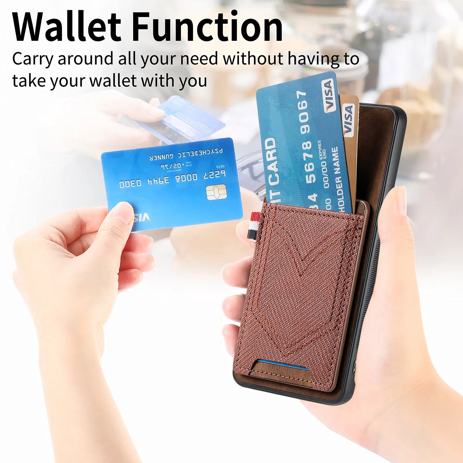 Card Slot Wallet Textile Denim Magnet Leather Google Case - DealJustDeal