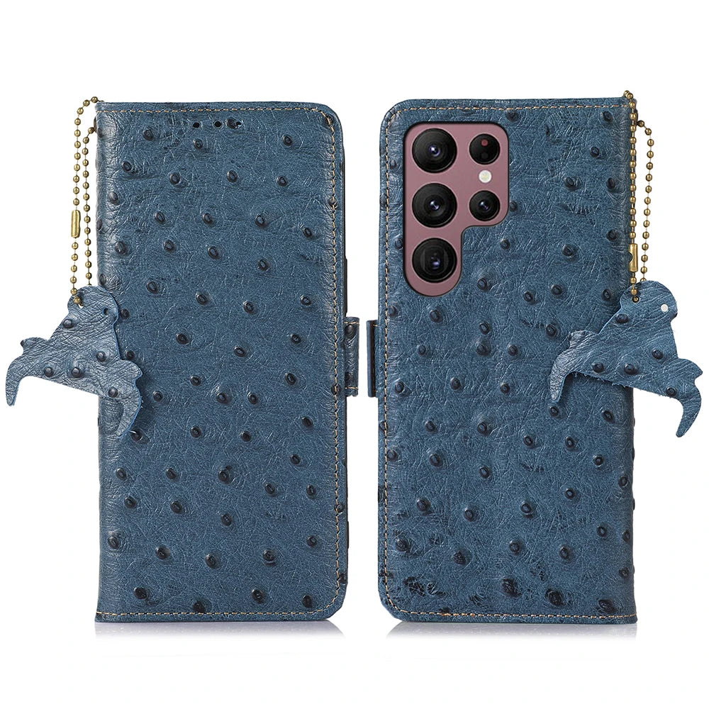 Ostrich Grain Genuine Leather Wallet Flip Galaxy A and S Case - DealJustDeal