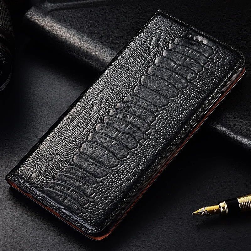 Ostrich Foot Retro Wallet Book Style Flip Genuine Leather iPhone Case - DealJustDeal