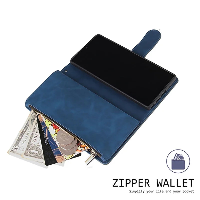 Magnetic Flip Zipper Card Pocket Wallet Leather Galaxy Note and S Case - DealJustDeal