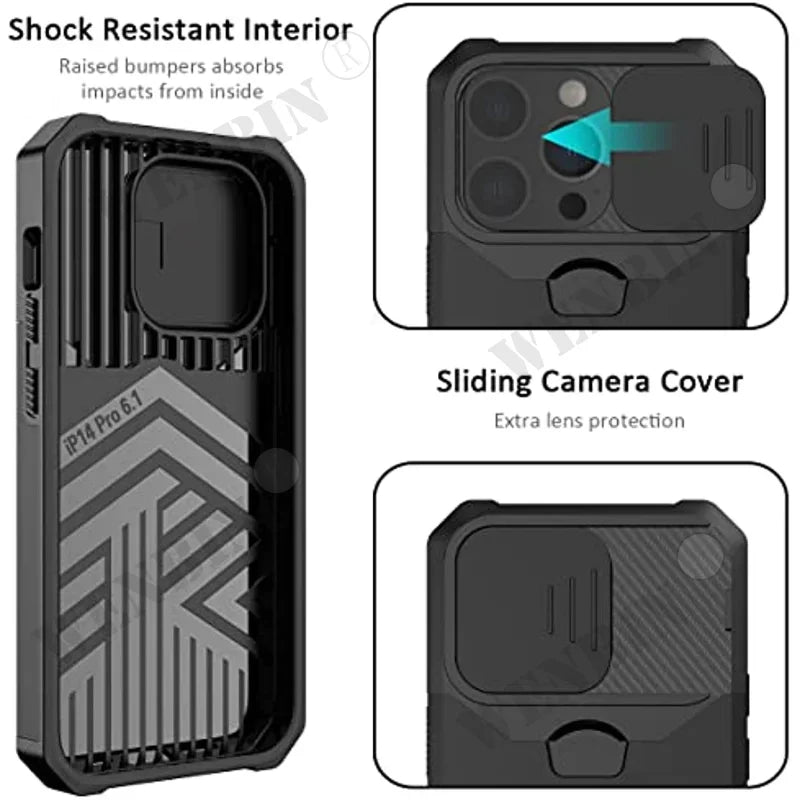 Heavy Duty Protective iPhone Case With Sliding Camera Cover And Card Clip Cover - DealJustDeal