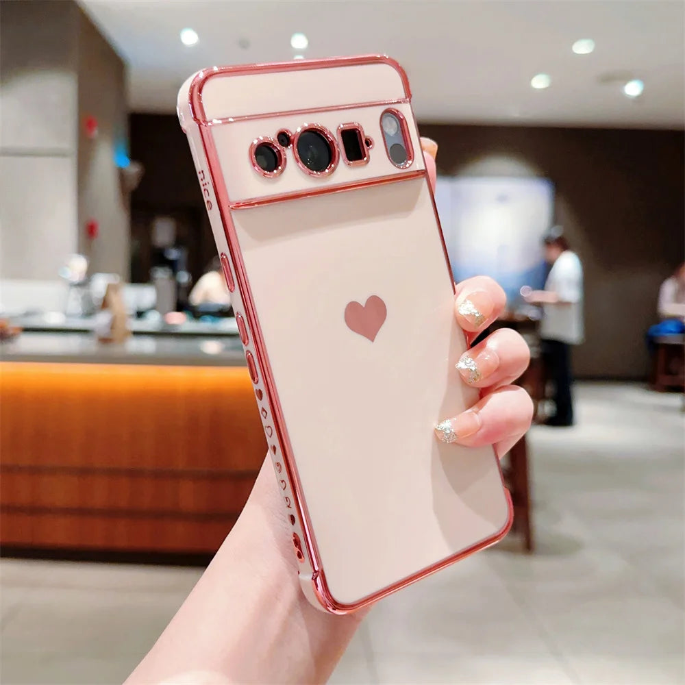 Fashion Love Heart Plating Google Case - DealJustDeal