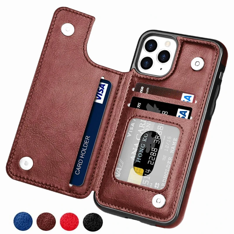 Wallet Card Holder Slots Flip Slim Leather iPhone Case - DealJustDeal