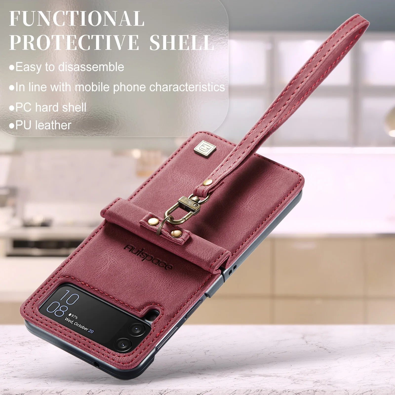 Vintage Ultra Slim PU Leather Wrist Strap Galaxy Z Flip Case - DealJustDeal