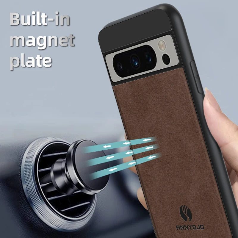 Built-in Metal Fit Car Mount Holder Matte PU Leather Google Case - DealJustDeal