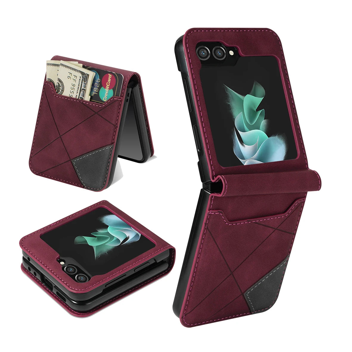 Card Holder Flip Book Leather Wallet Galaxy Z Flip Case - DealJustDeal